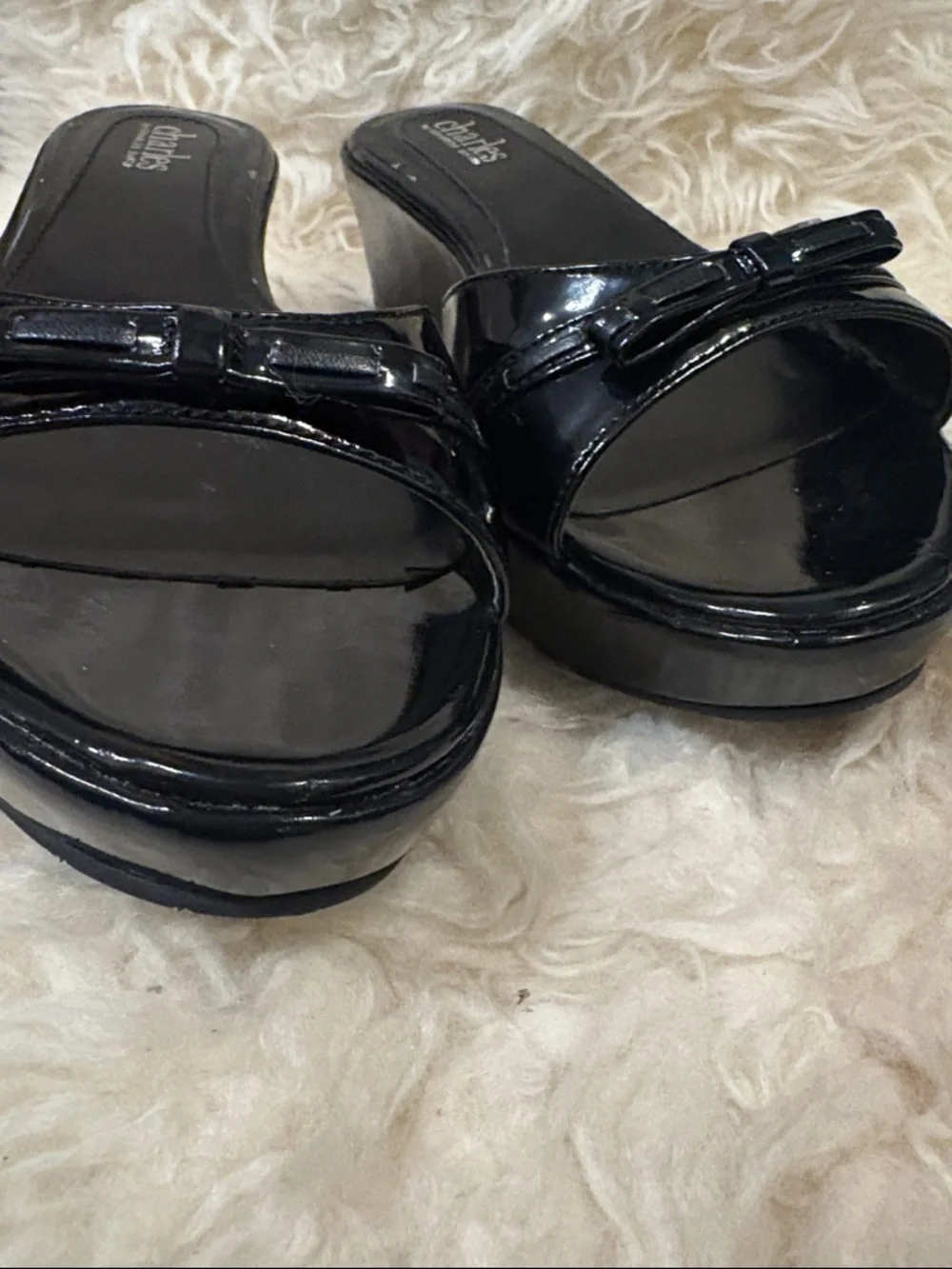 Charles by Charles David Black Patent Platform Slide Sandals 9